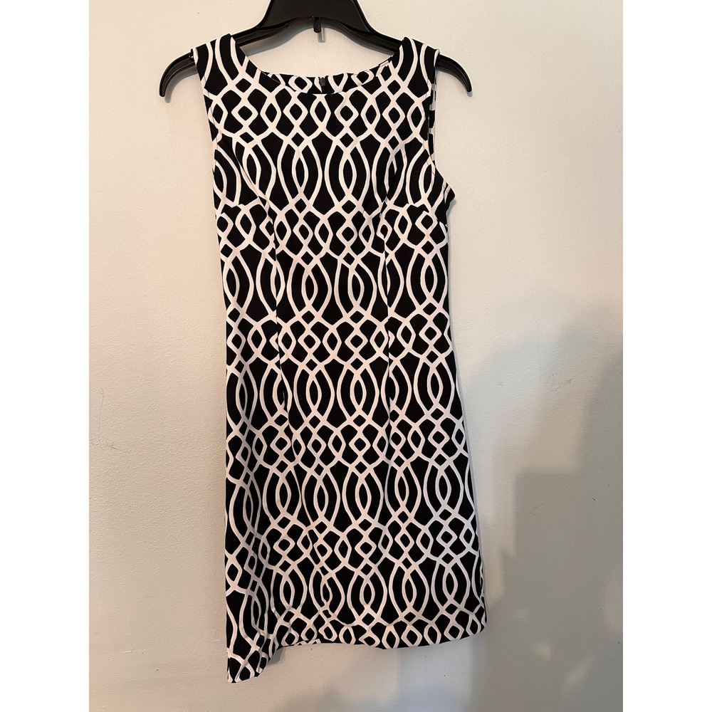 Connected Sheath Dress Women 4 Black White Excellent Geometric Sleeveless Mod